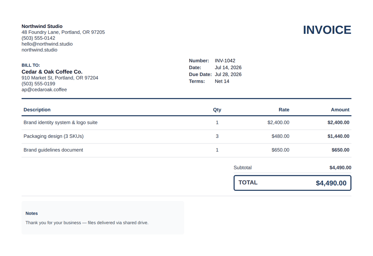 Classic invoice template